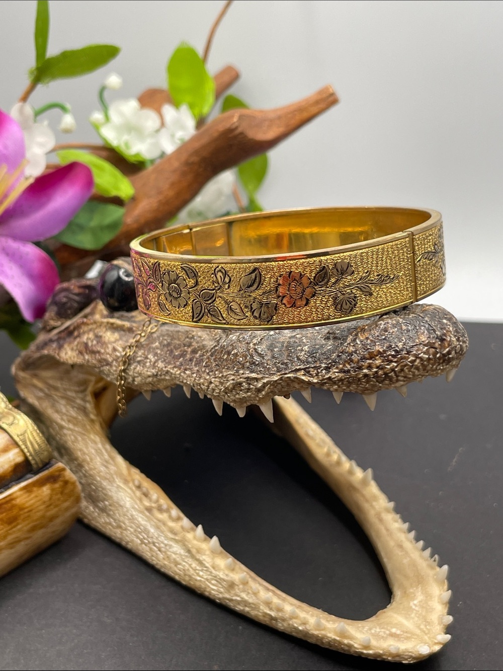S.O. Bigney 10k 1/20 gold filled hinged bracelet antique